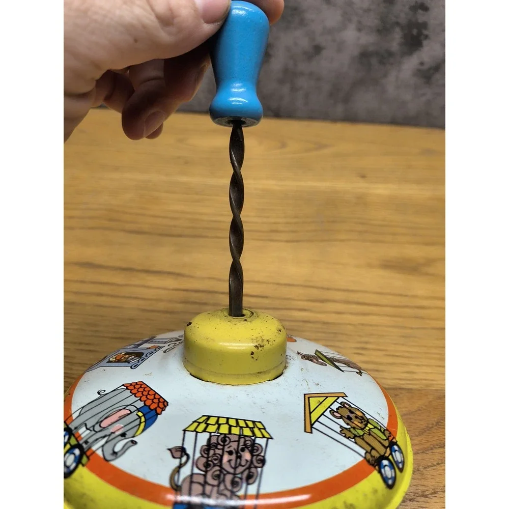 Vintage Ohio Art Push Spinning Top Circus Animal Train‎ Theme Push Spin Top